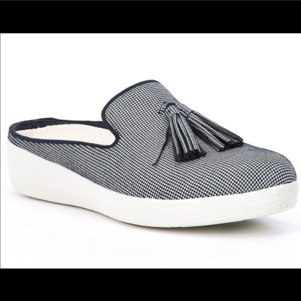 FITFLOP NAVY HOUNDSTOOTH MULE LOAFER SANDALS!
